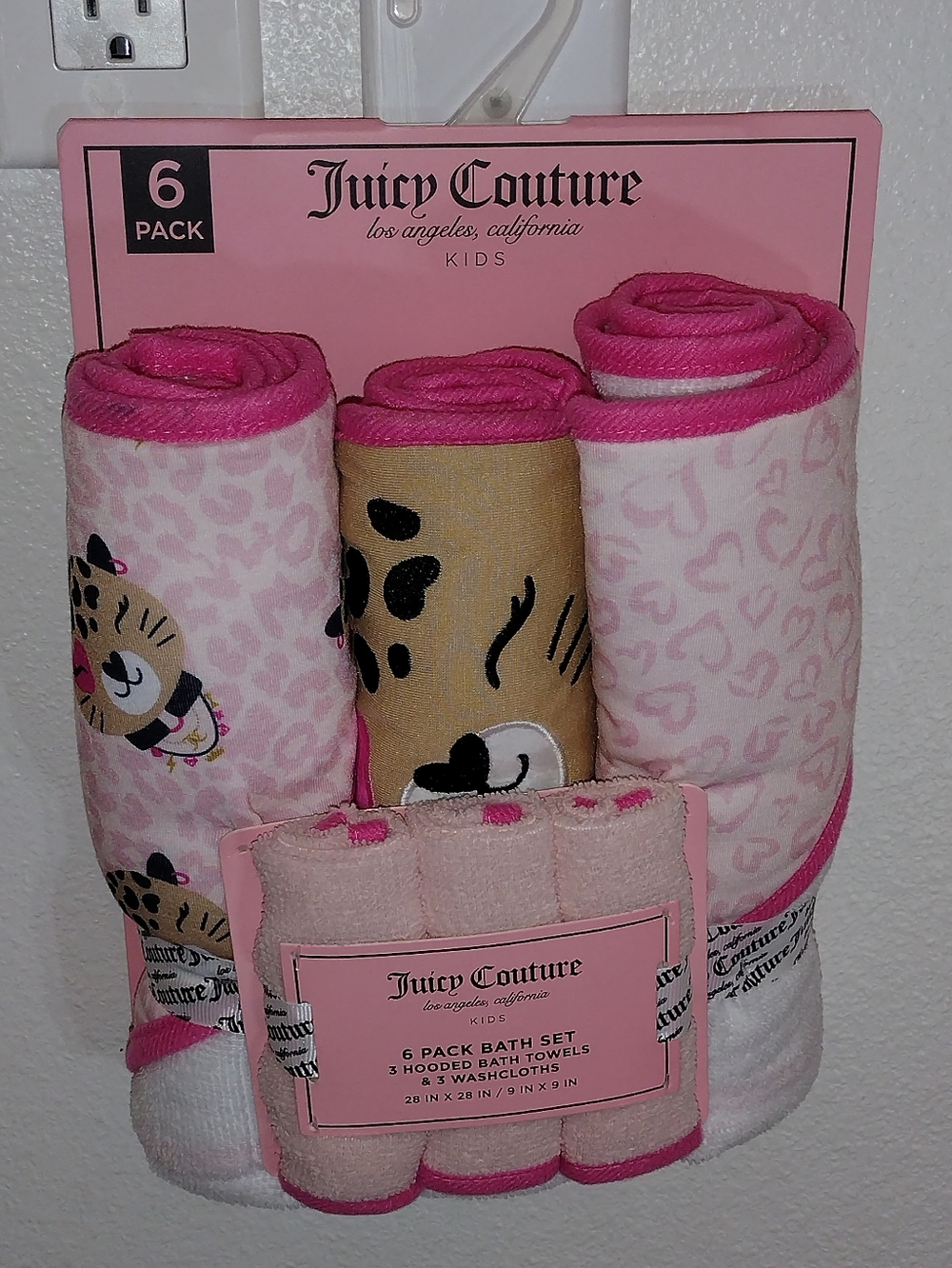 JUICY COUTURE 6 PACK BATH SET  JUICY COUTURE BABY BATH SET HOODED TOWELS NEW